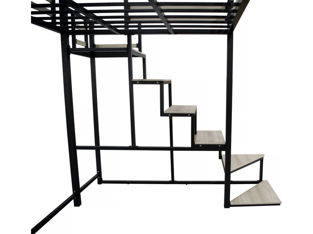 Lit mezzanine en métal avec escalier "LENA" - 140 x 190 cm - Noir