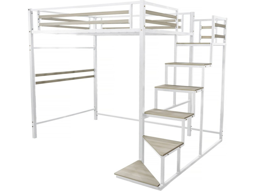 Lit mezzanine en métal avec escalier "LENA" - 140 x 190 cm - Blanc