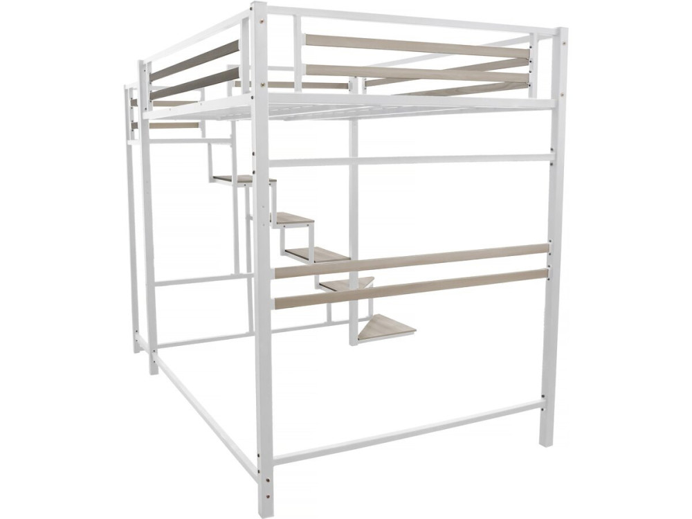 Lit mezzanine en métal avec escalier "LENA" - 140 x 190 cm - Blanc