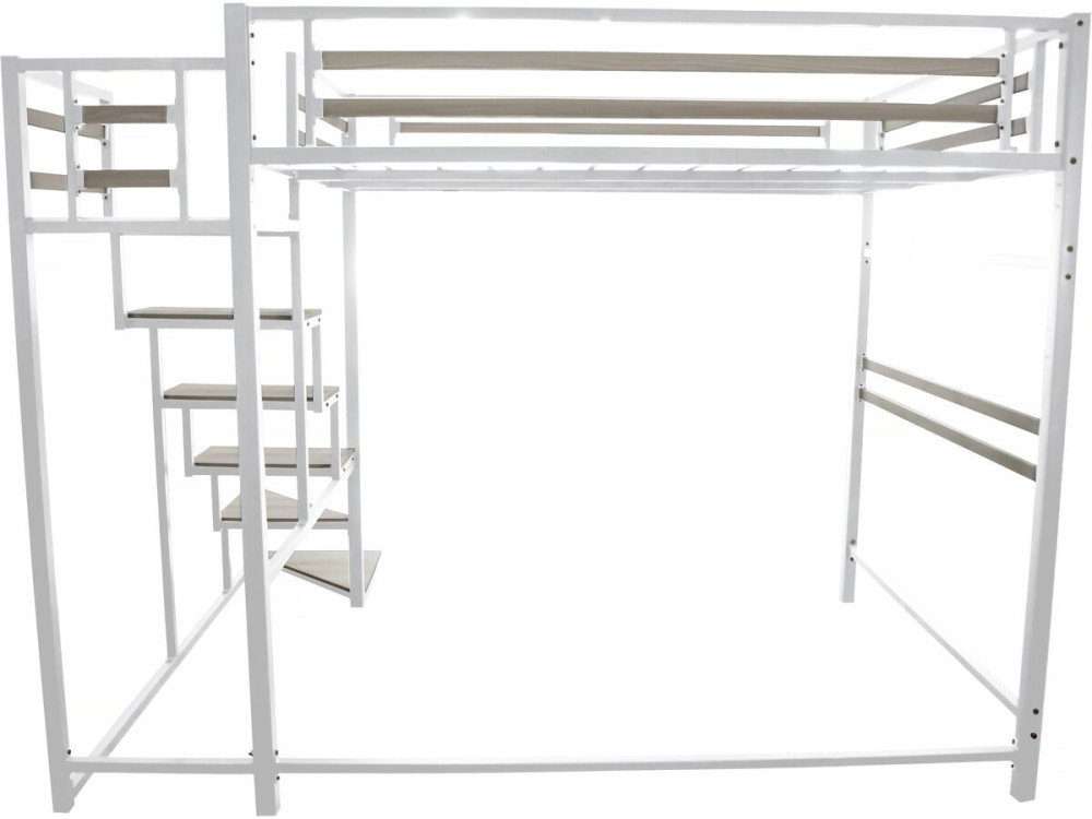Lit mezzanine en métal avec escalier "LENA" - 140 x 190 cm - Blanc