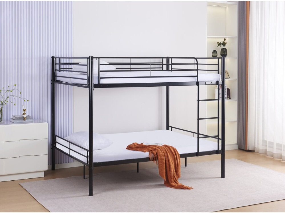 Lit superposé double "Adam" - Sommier inclus - 140 x 190 cm - Noir