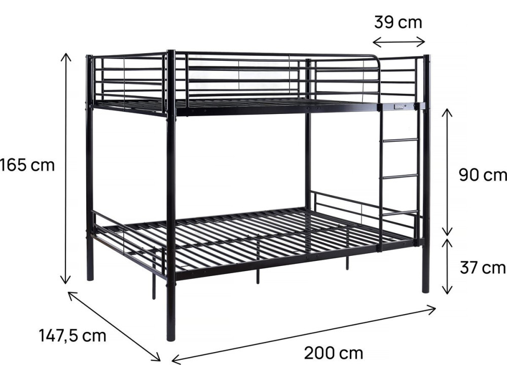 Lit superposé double "Adam" - Sommier inclus - 140 x 190 cm - Noir