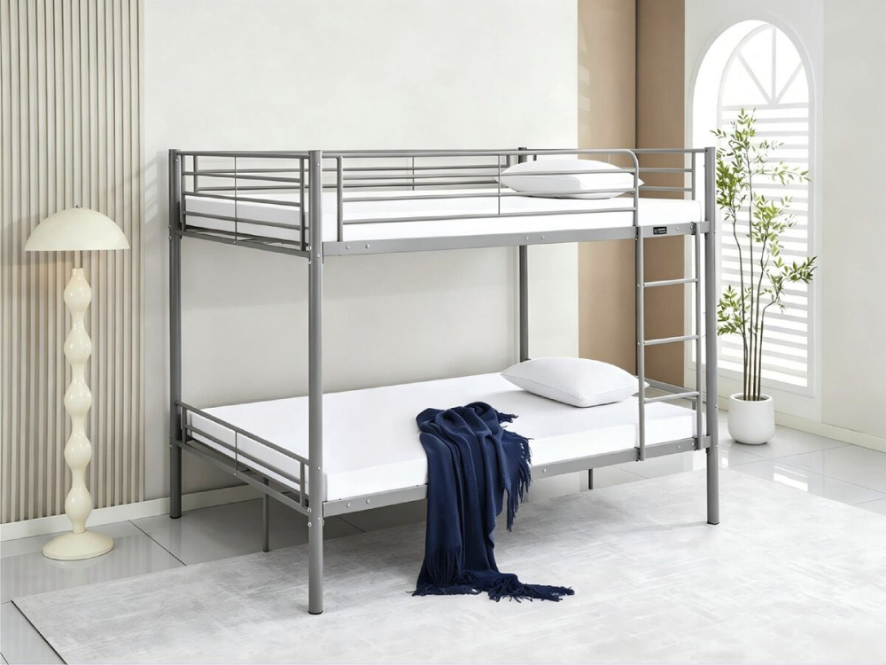 Lit double superposé avec sommier inclus "Adam" - 140 x 190 cm - Gris
