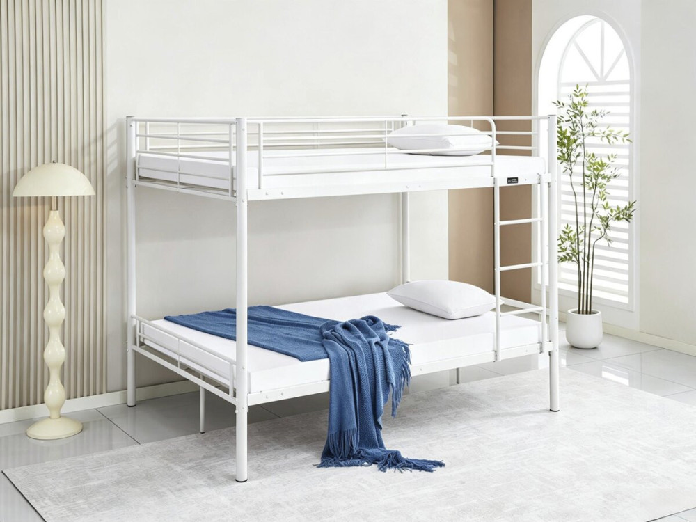 Lit double superposé avec sommier inclus "Adam" - 140 x 190 cm - Blanc