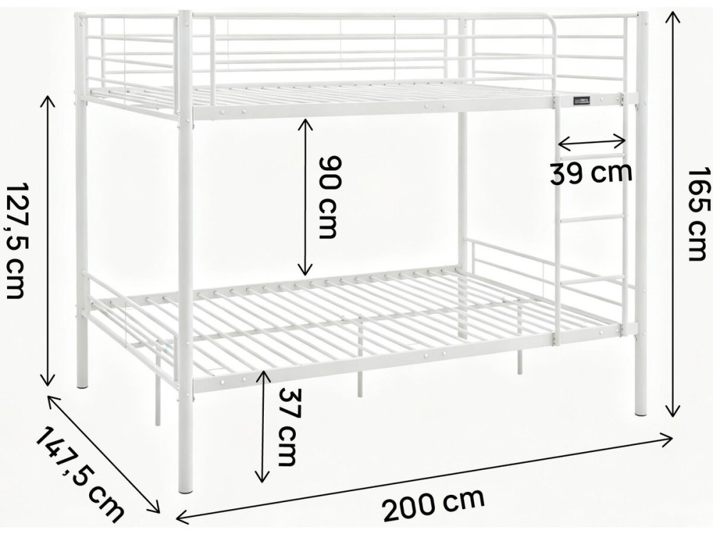 Lit double superposé avec sommier inclus "Adam" - 140 x 190 cm - Blanc