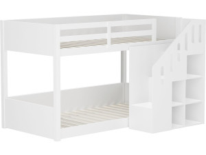 Lit superposé en bois avec escalier et rangements "Léana" - 90 x 190 cm - Blanc