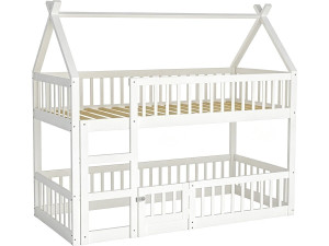 Lit superposé cabane en bois avec échelle "Laith" - 90 x 190 cm - Blanc