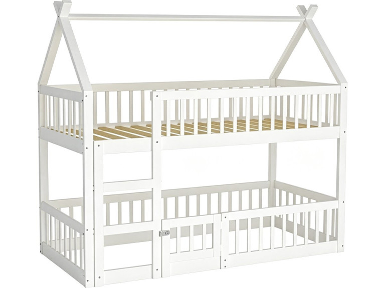 Lit superposé cabane en bois avec échelle "Laith" - 90 x 190 cm - Blanc