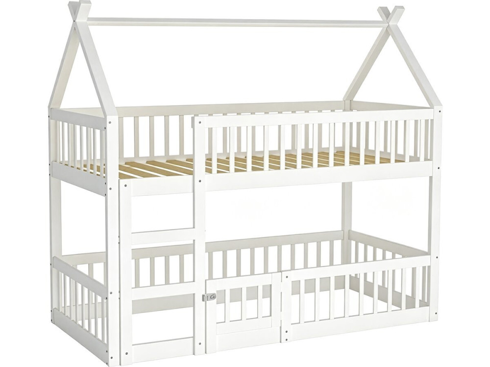 Lit superposé cabane en bois avec échelle "Laith" - 90 x 190 cm - Blanc