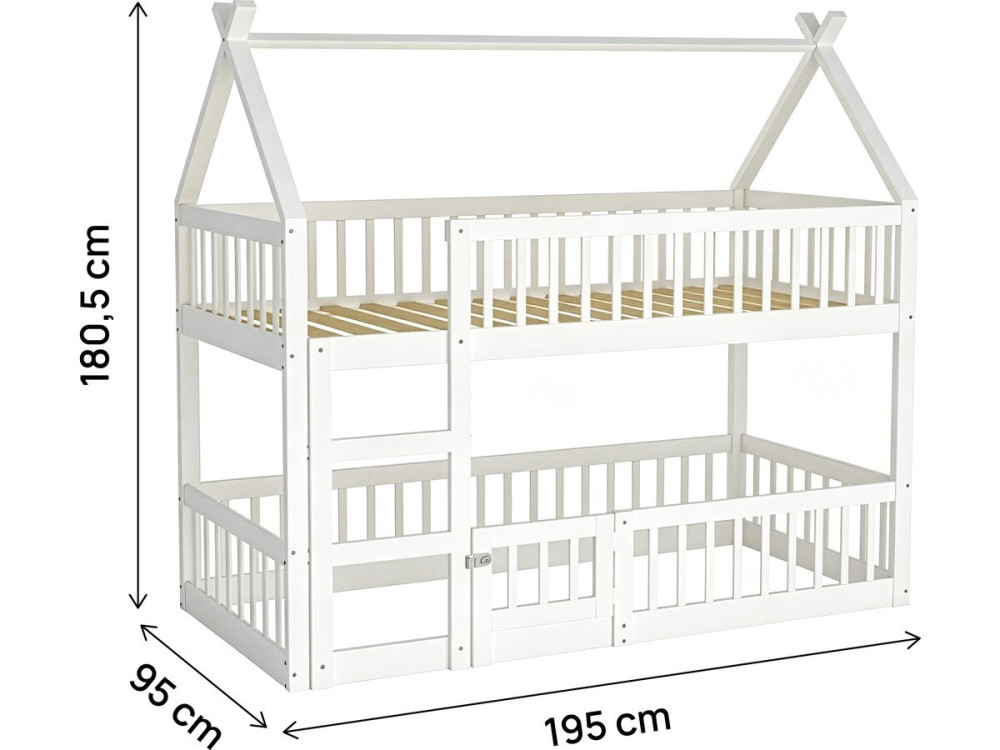 Lit superposé cabane en bois avec échelle "Laith" - 90 x 190 cm - Blanc