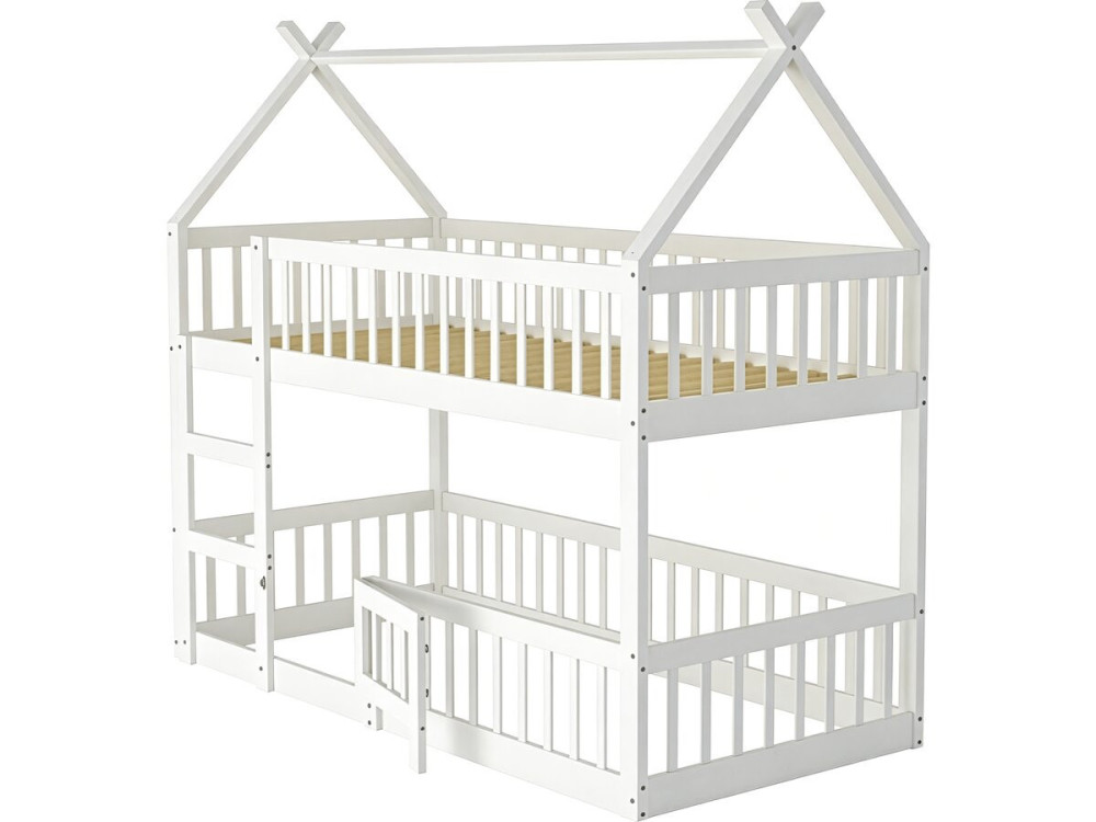 Lit superposé cabane en bois avec échelle "Laith" - 90 x 190 cm - Blanc