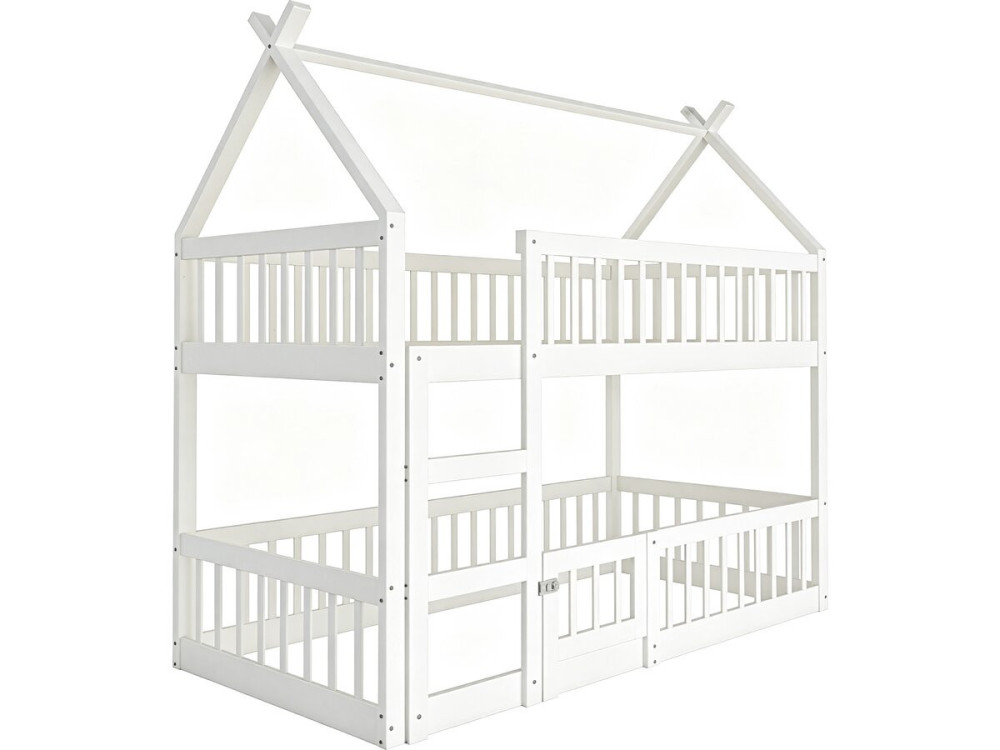 Lit superposé cabane en bois avec échelle "Laith" - 90 x 190 cm - Blanc