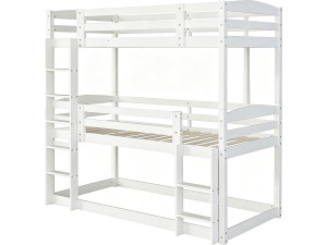 Lit superposé en bois avec escalier "Sephora" - 90 x 190 cm - Blanc