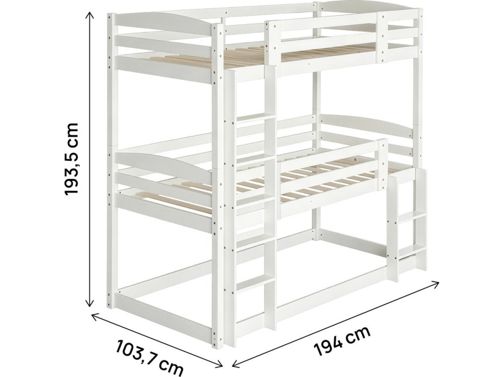 Lit superposé en bois avec escalier "Sephora" - 90 x 190 cm - Blanc