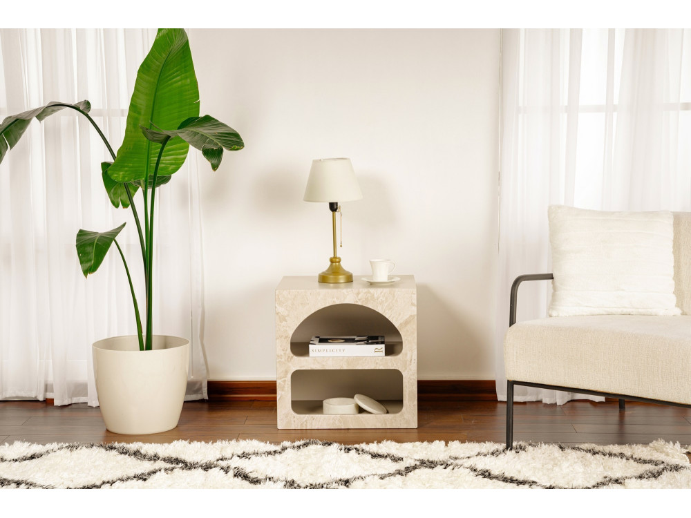 Table de chevet en bois "Lorin" 50 x 40 x 50 cm - marbre travertin