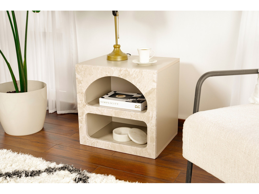 Table de chevet en bois "Lorin" 50 x 40 x 50 cm - marbre travertin