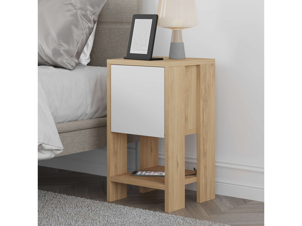 Table de chevet en bois "Ema" 30 x 30 x 55 cm - Chêne saphir