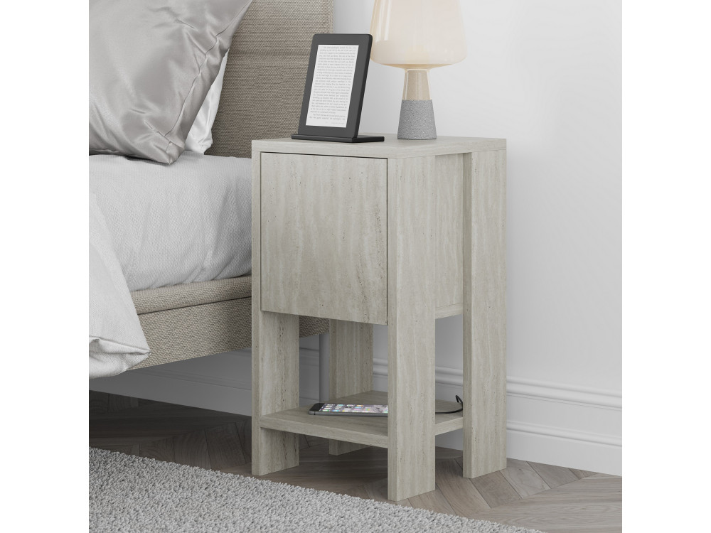 Table de chevet en bois "Ema" - 30 x 30 x 55 cm - Travertin