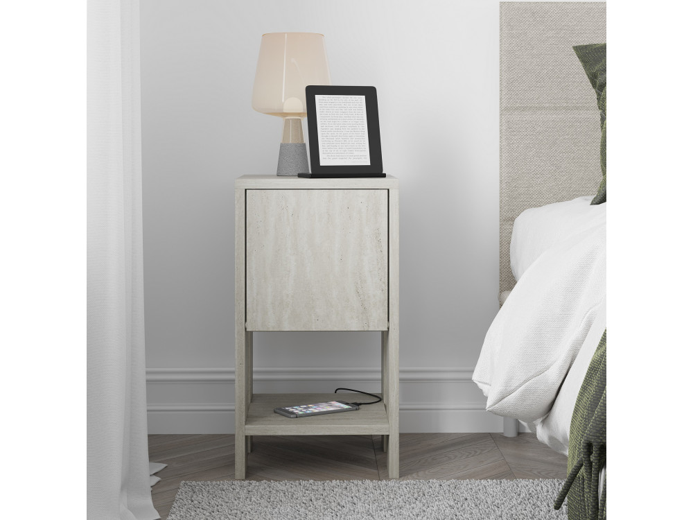 Table de chevet en bois "Ema" - 30 x 30 x 55 cm - Travertin