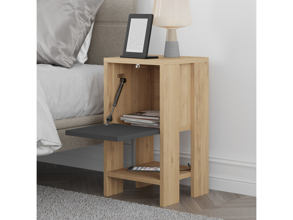 Table de chevet en bois "Ema" 30 x 30 x 55 cm - Chêne