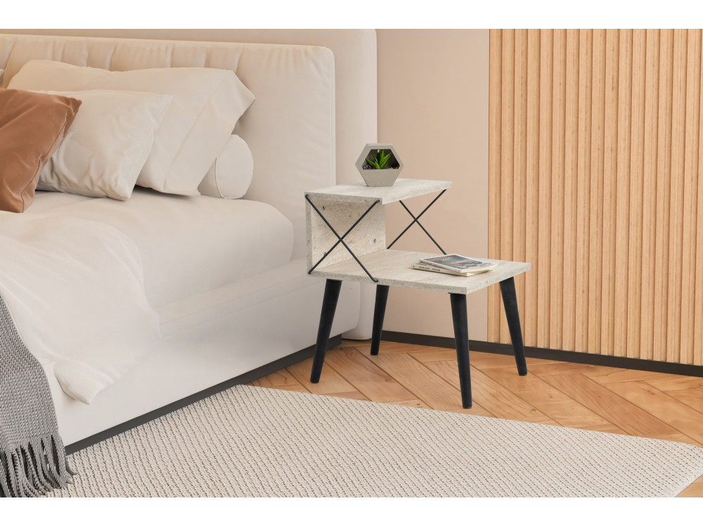 Table de chevet en bois "Cross" 50 x 40 x 55 cm - Travertin