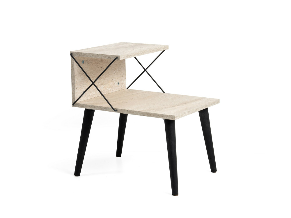 Table de chevet en bois "Cross" 50 x 40 x 55 cm - Travertin