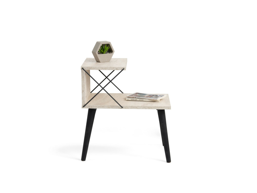 Table de chevet en bois "Cross" 50 x 40 x 55 cm - Travertin