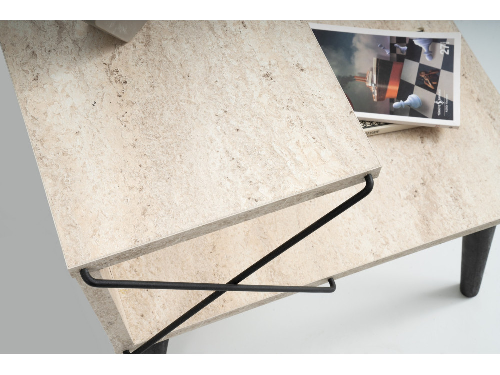 Table de chevet en bois "Cross" 50 x 40 x 55 cm - Travertin