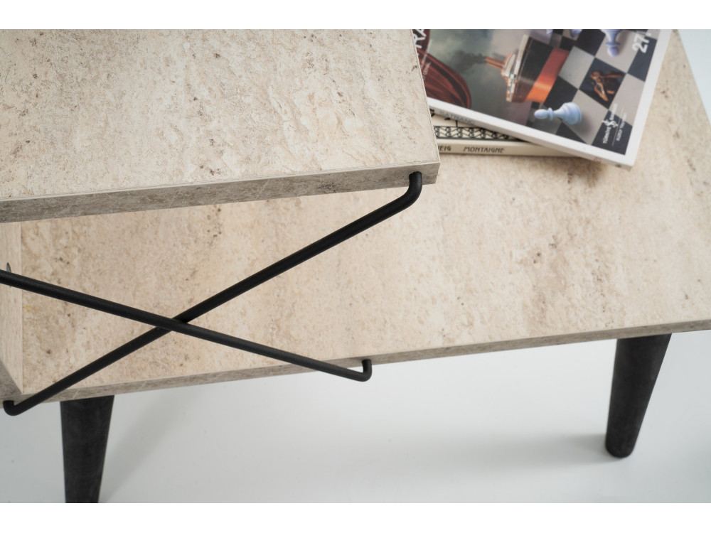 Table de chevet en bois "Cross" 50 x 40 x 55 cm - Travertin