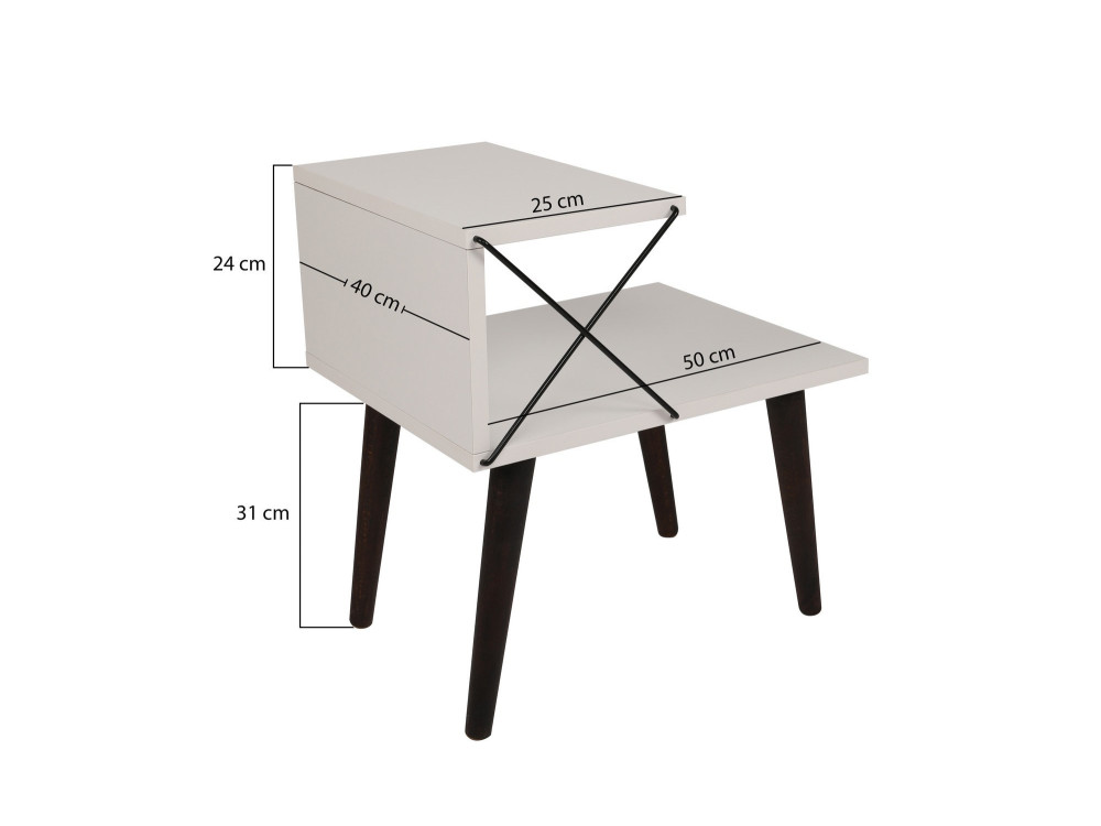 Table de chevet en bois "Cross" 50 x 40 x 55 cm - Travertin