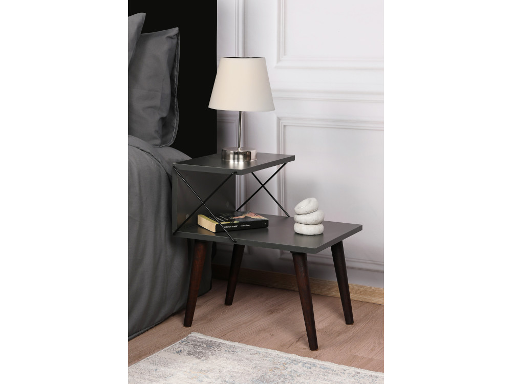 Table de chevet en bois "Cross" 50 x 40 x 55 cm - Anthracite