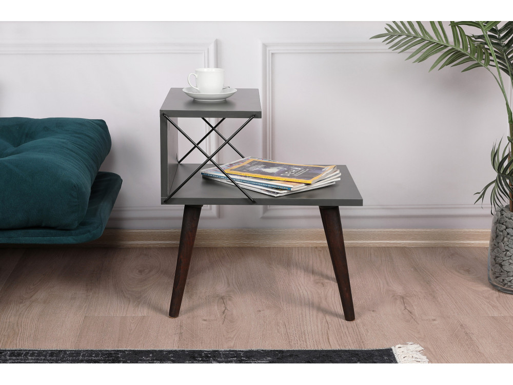 Table de chevet en bois "Cross" 50 x 40 x 55 cm - Anthracite