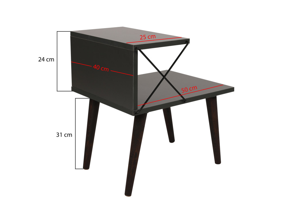 Table de chevet en bois "Cross" 50 x 40 x 55 cm - Anthracite