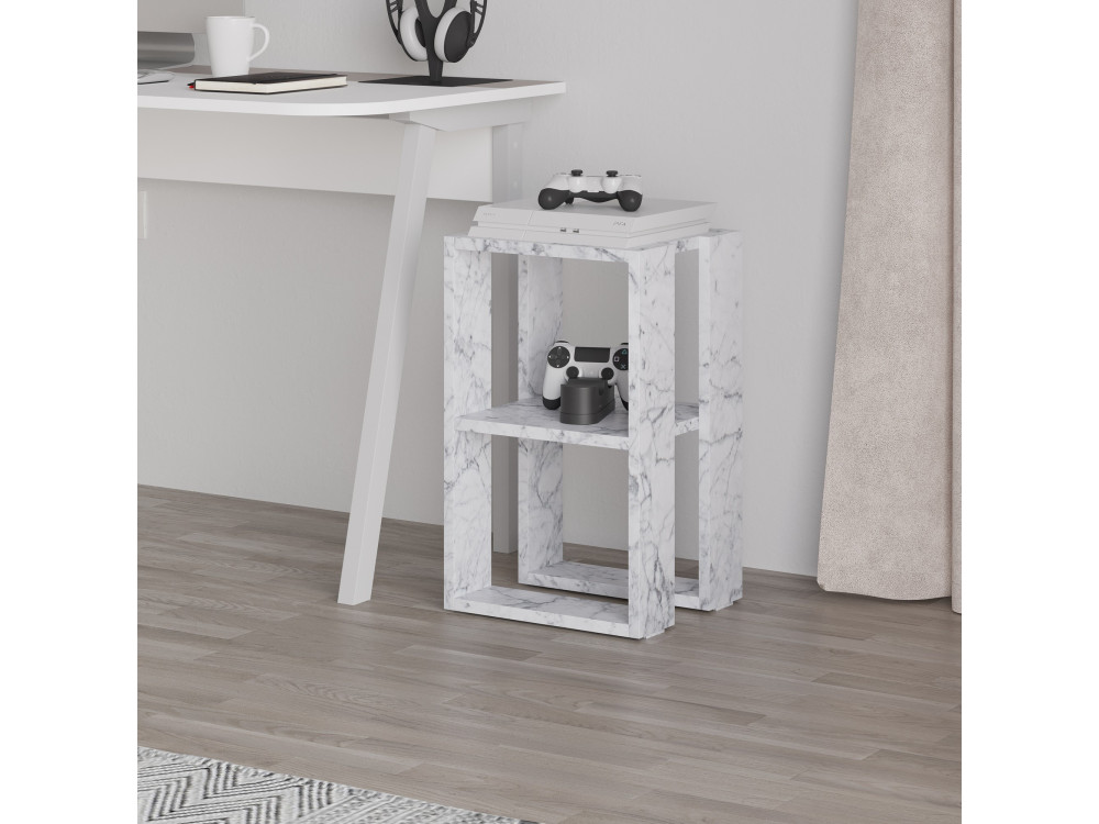 Table de chevet en bois "Lonie" 30 x 30 x 55 cm - Marbre de Carrare