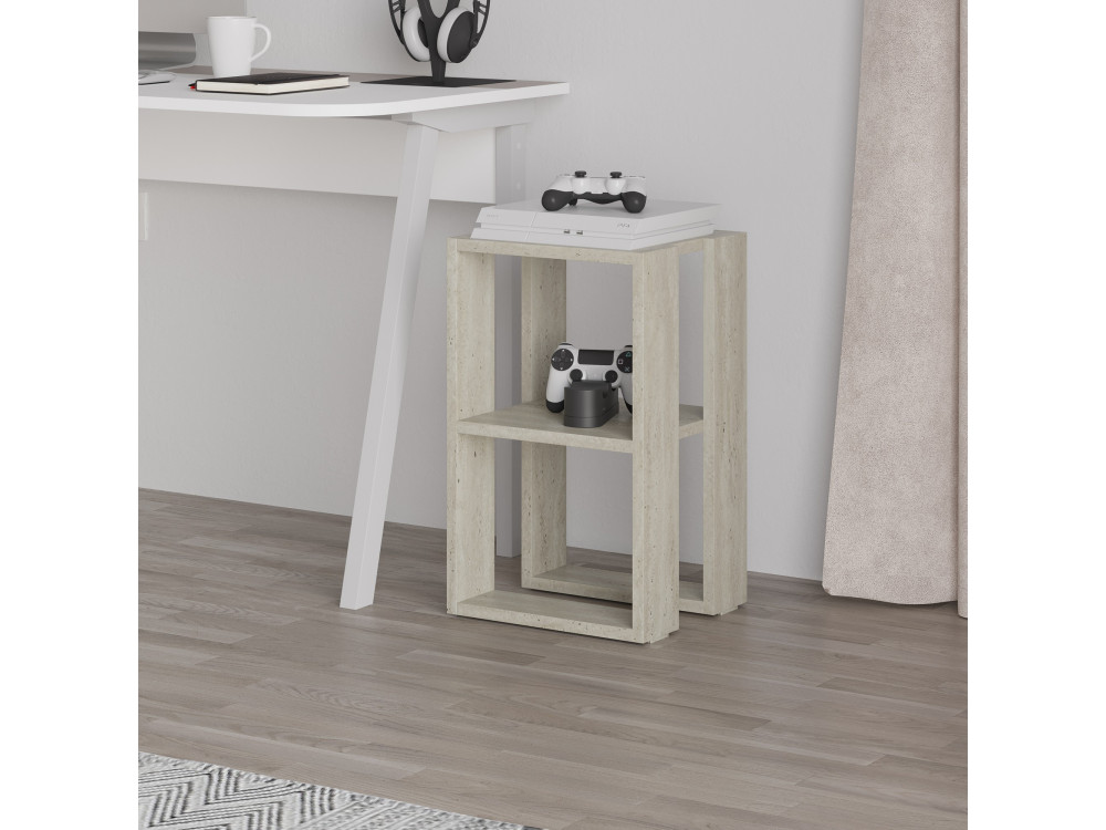 Table de chevet en bois "Lonie" 30 x 30 x 55 cm - Travertin
