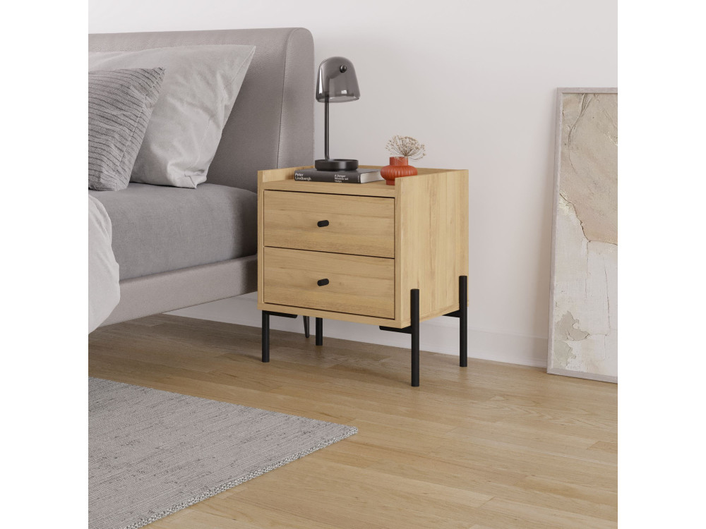 Table de chevet en bois "Malta" - 45 x 35 x 52 cm - Marron clair