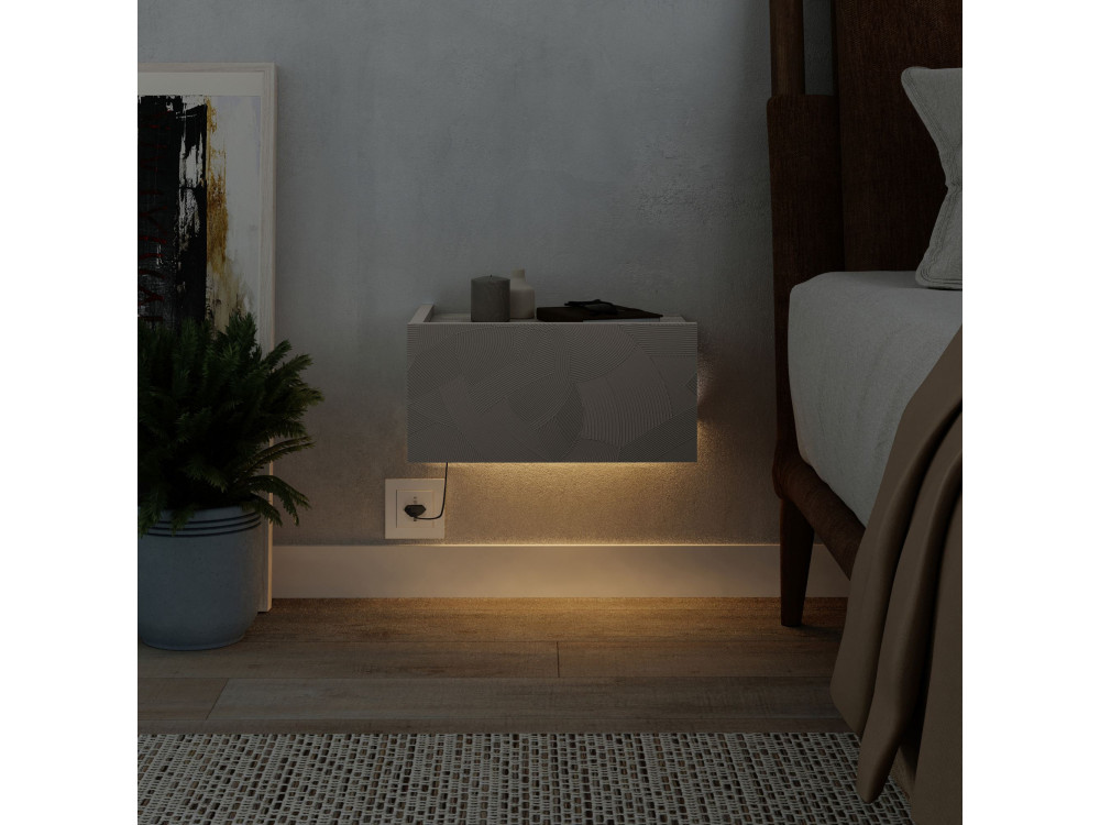 Table de chevet avec éclairage LED en bois "Onda" - 38 x 31 x 18 cm - Beige
