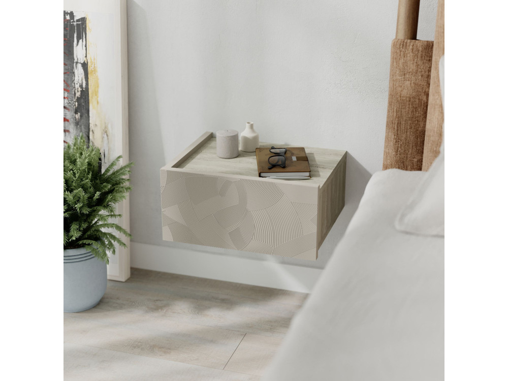 Table de chevet en bois "Onda" - 38 x 31 x 18 cm - Beige