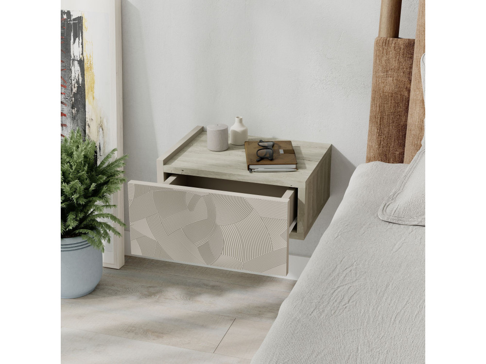 Table de chevet en bois "Onda" - 38 x 31 x 18 cm - Beige
