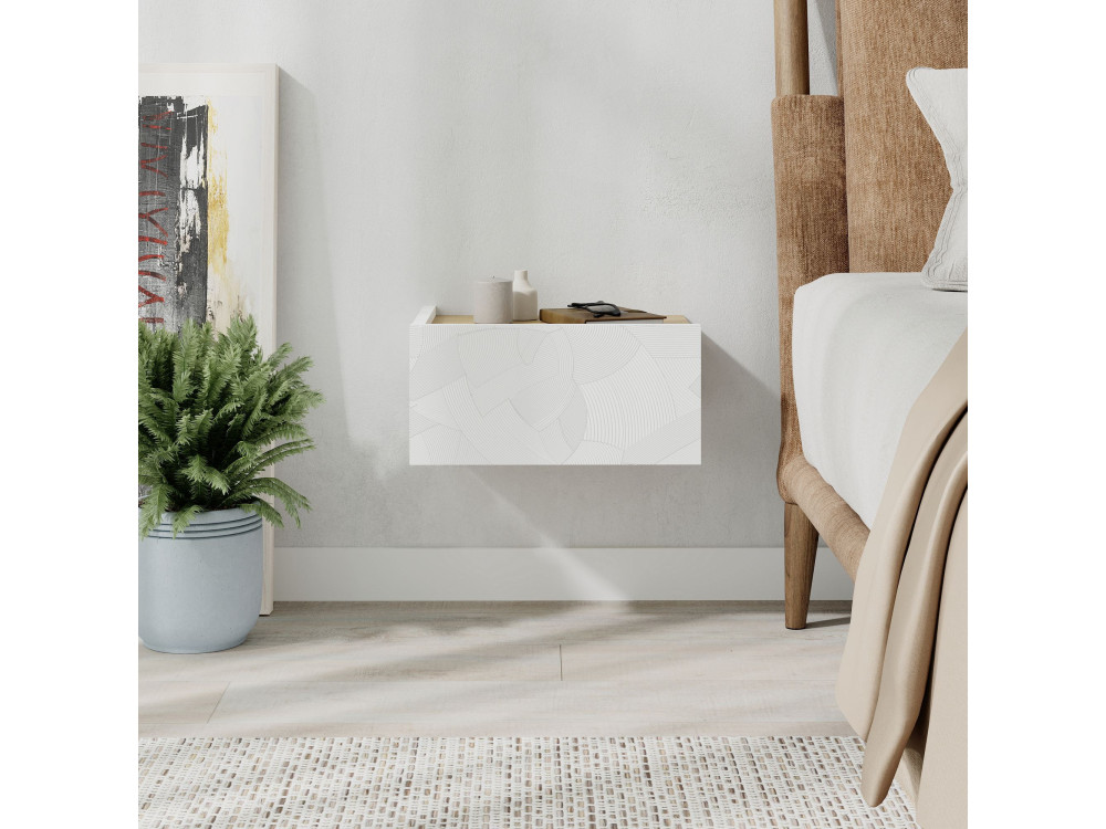 Table de chevet en bois "Onda" - 38 x 31 x 18 cm - Blanc