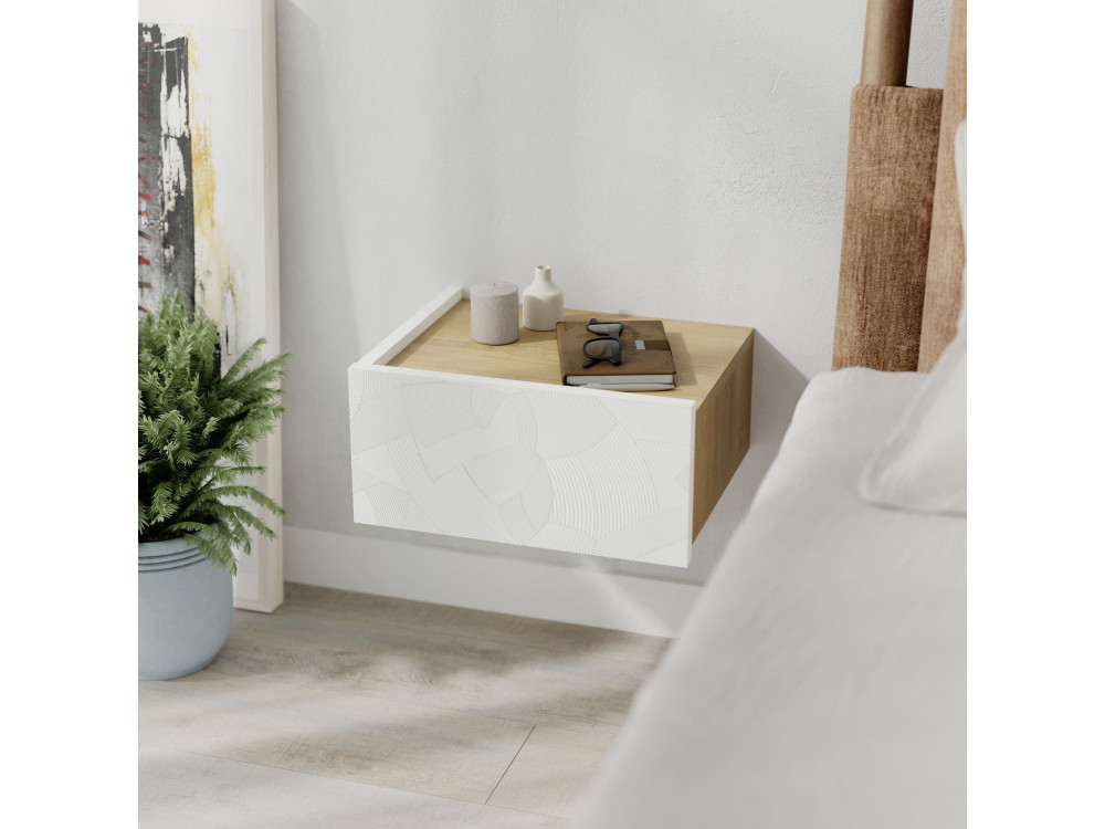 Table de chevet en bois "Onda" - 38 x 31 x 18 cm - Blanc