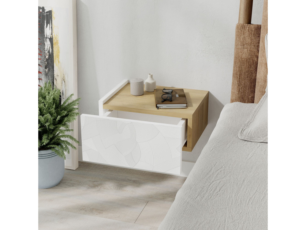 Table de chevet en bois "Onda" - 38 x 31 x 18 cm - Blanc