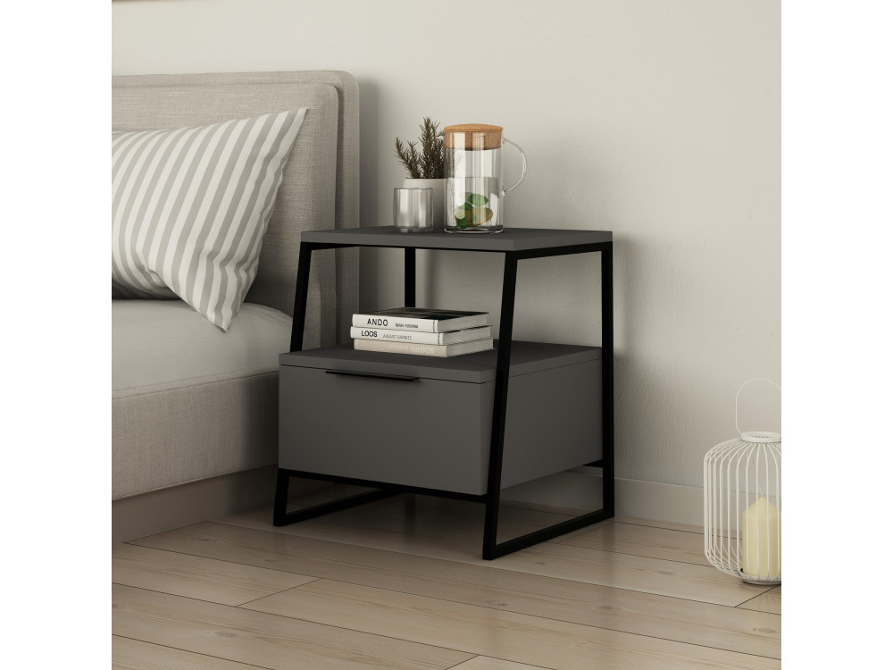 Table de chevet en bois "Pal" - 45 x 40 x 50 cm - Gris anthracite