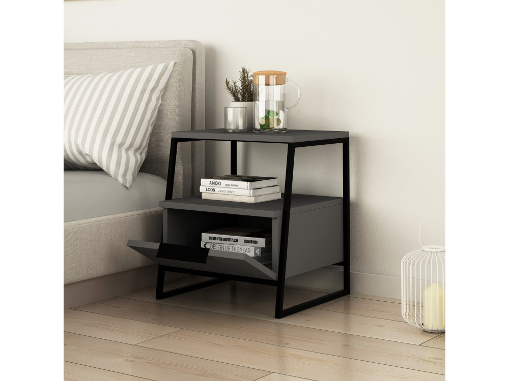 Table de chevet en bois "Pal" - 45 x 40 x 50 cm - Gris anthracite