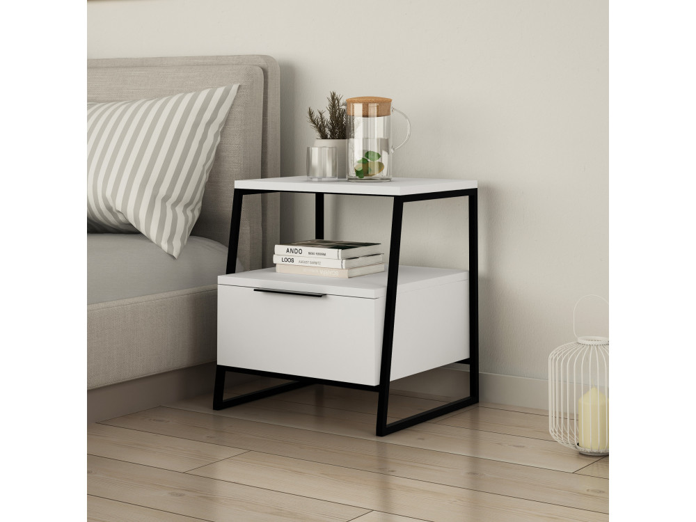 Table de chevet en bois "Pal" - 45 x 40 x 50 cm - Blanc