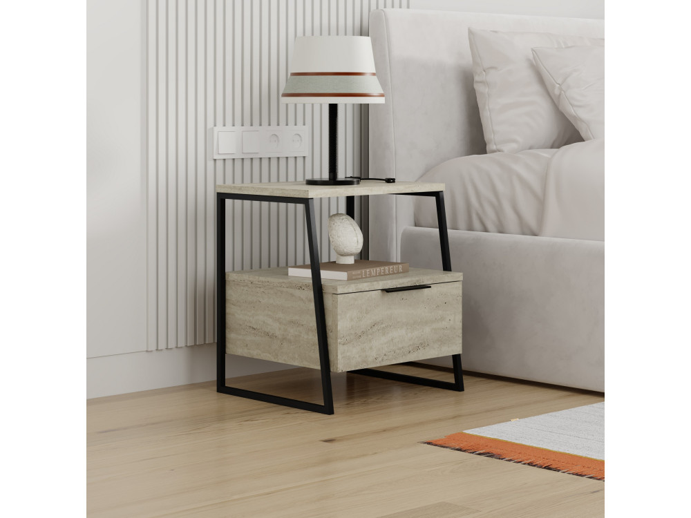 Table de chevet en bois "Pal" - 45 x 40 x 50 cm - Travertin