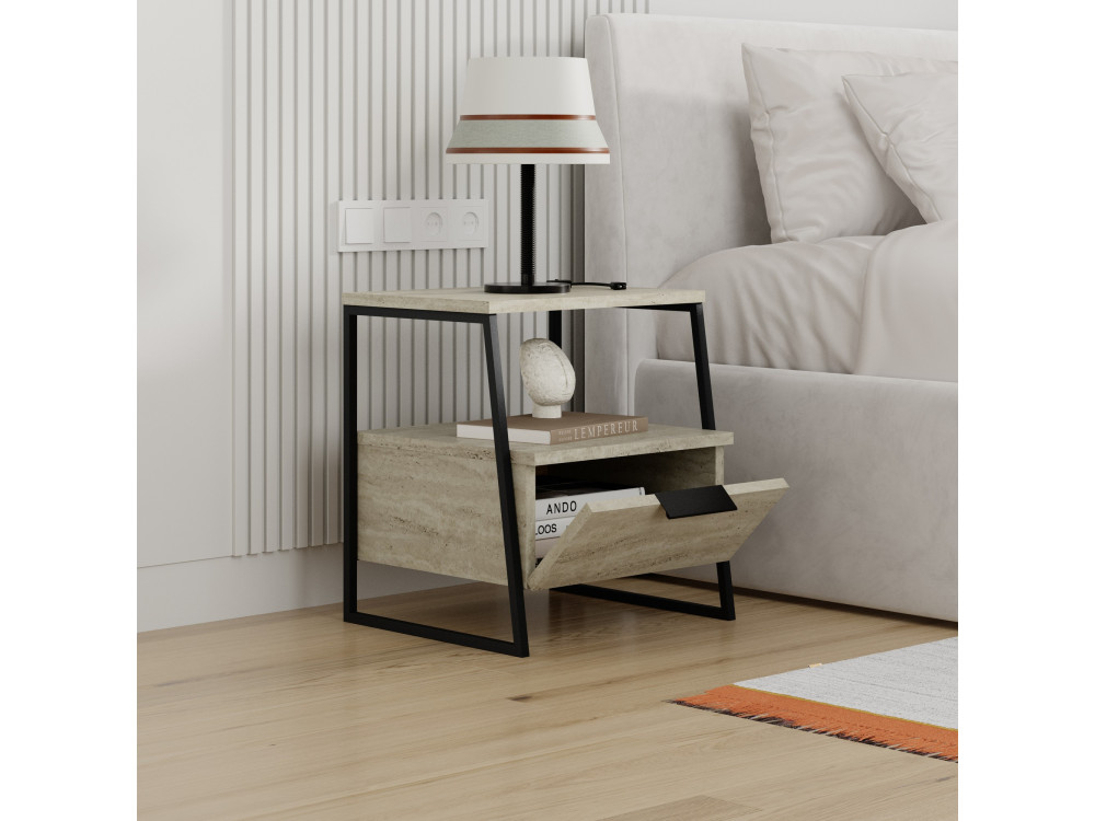 Table de chevet en bois "Pal" - 45 x 40 x 50 cm - Travertin