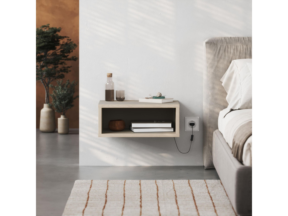Table de chevet avec éclairage LED en bois "Brik" - 45 x 30 x 18 cm - Grès