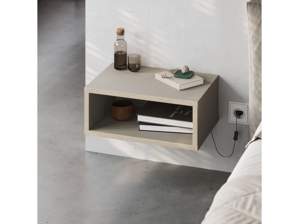 Table de chevet avec éclairage LED en bois "Brik" - 45 x 30 x 18 cm - Grès
