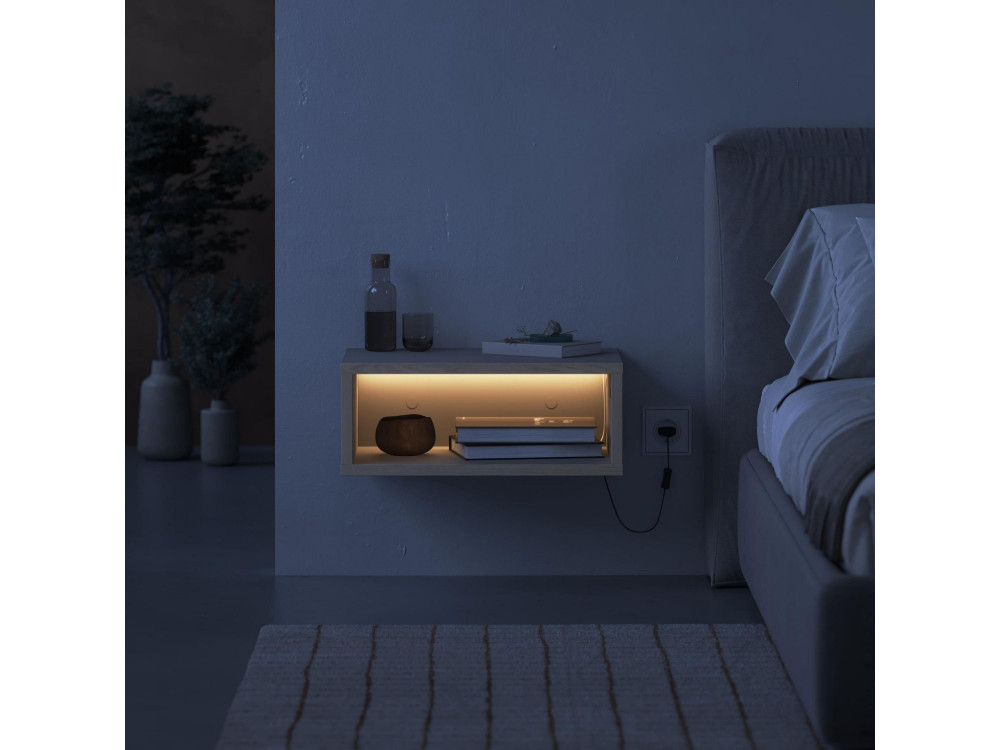 Table de chevet avec éclairage LED en bois "Brik" - 45 x 30 x 18 cm - Grès